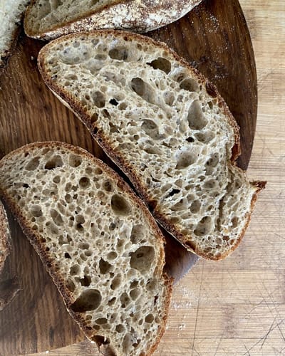 sliced sourdough on the table.