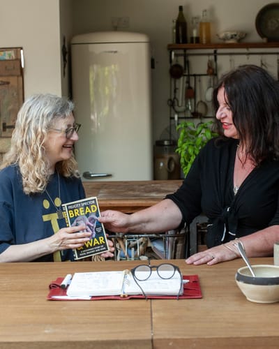 Felicity Spector and Dr Vanessa kimbell Chatting about The New book a the table - Bread and war