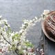 beautiful flowers next to chocolate sourdough cake