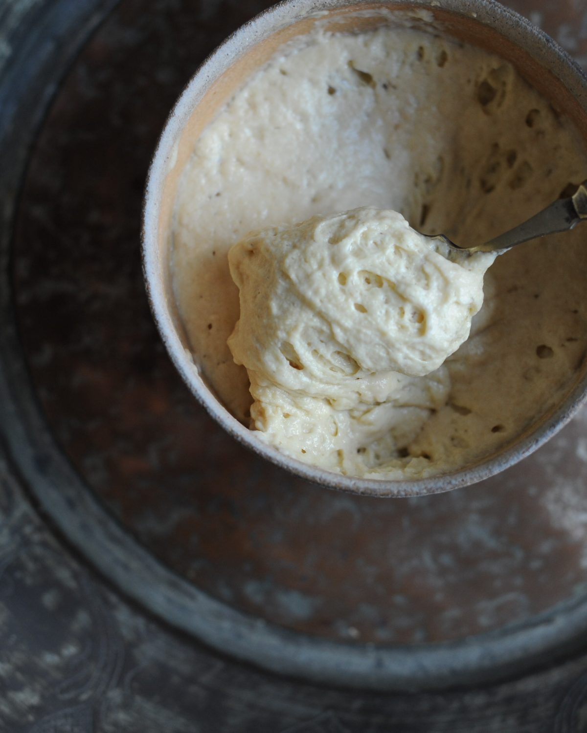 A leaven in a bowl made with khorsoan flour