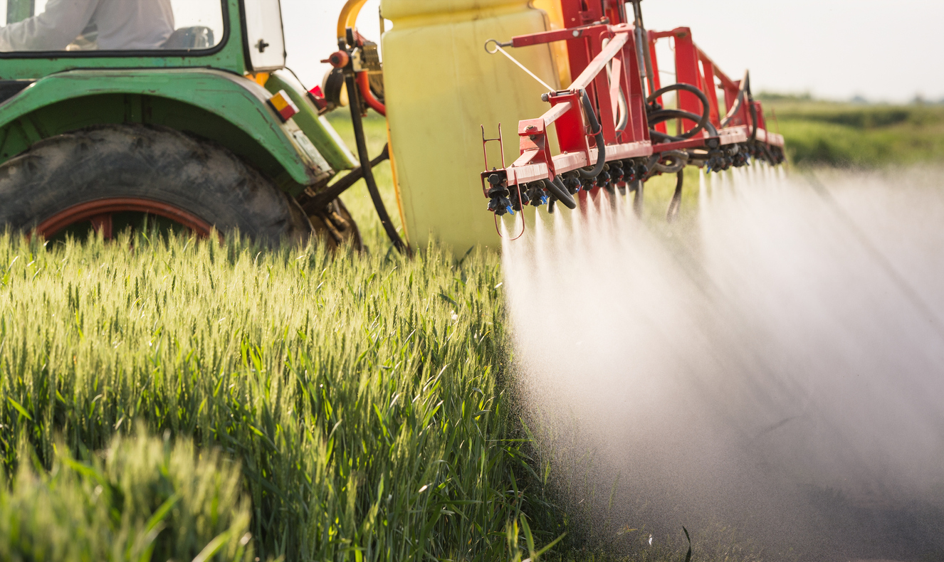 Glyphosate herbicide. This image is wheat being sprayed.,