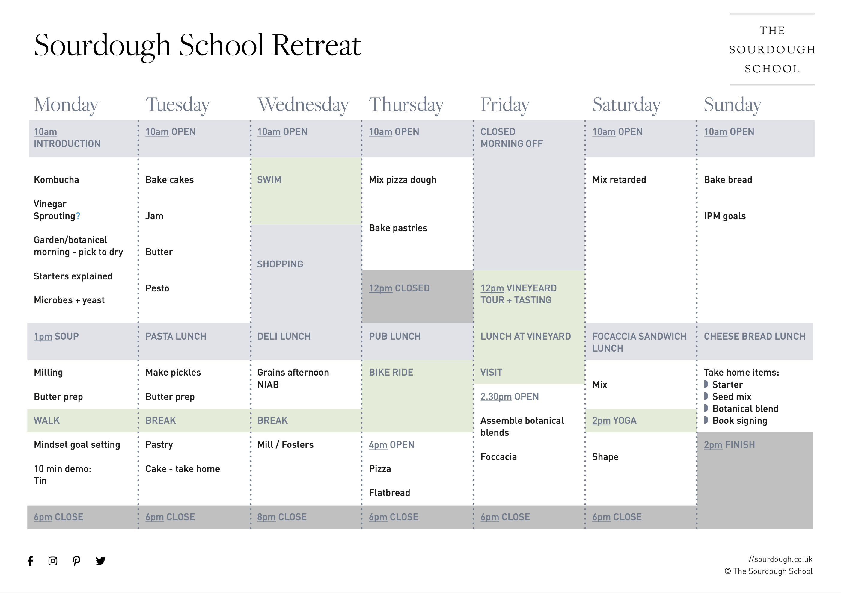 Retreat Timetable