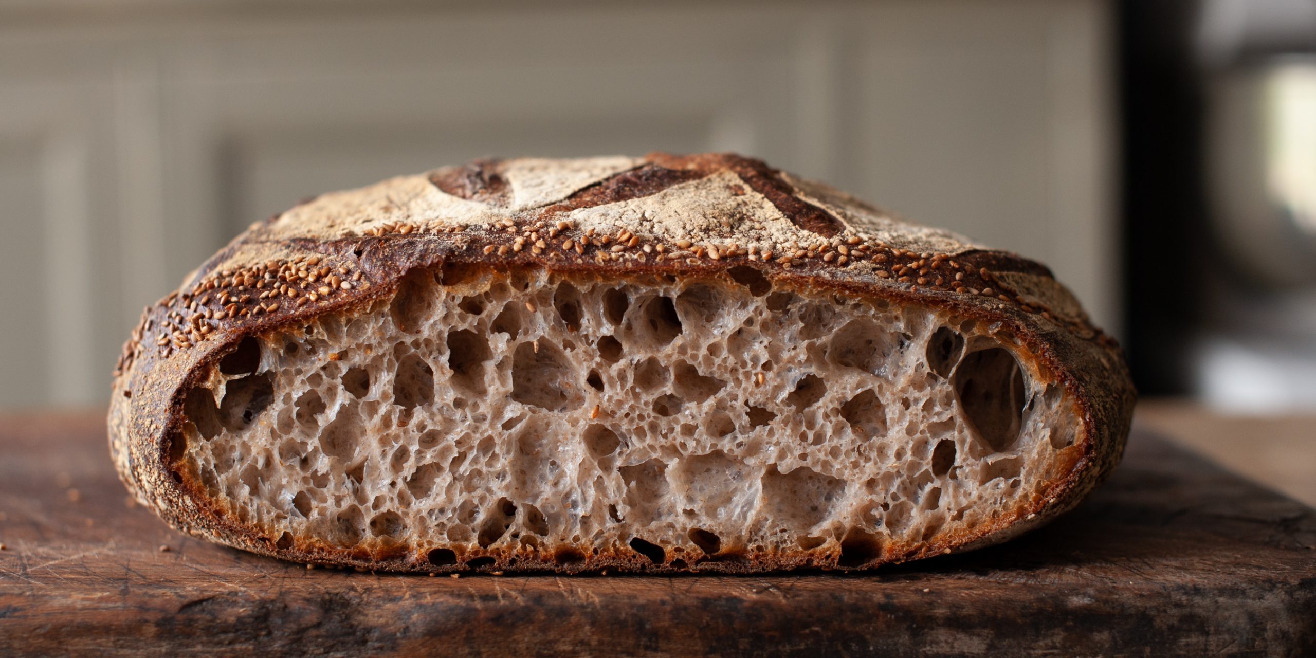 Sourdough recipes - a sourdough boule cut in half