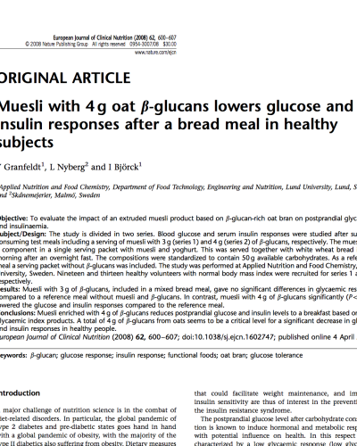 oats beta glucans reduces glucose and insulin levels