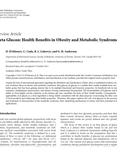 Beta glucans and obesity