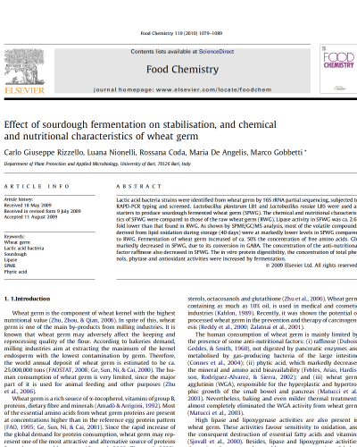 sourdough fermentation on stabilisation, and chemical and nutritional characteristics of wheat germ