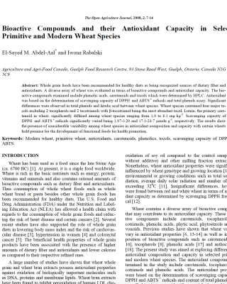 Wheat species and their nutritional value