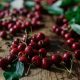 Fresh cherries on a wooden table