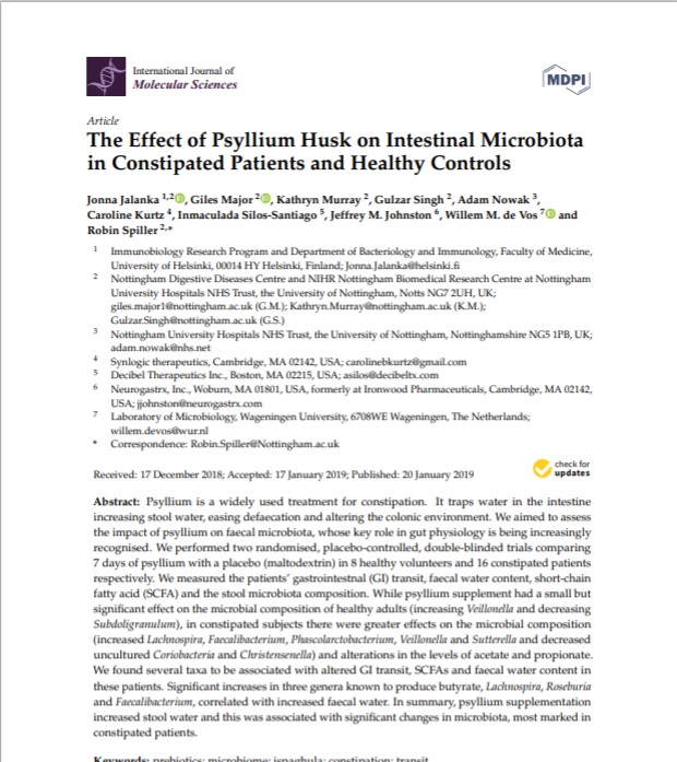 The Effect of Psyllium Husk on Intestinal Microbiota in Constipated