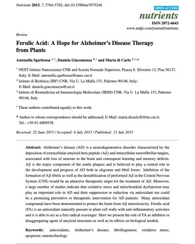 415. Ferulic Acid- A Hope for Alzheimer’s Disease Therapy from Plants