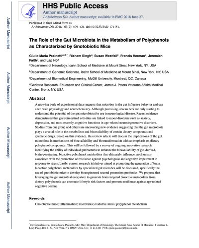 The Role of the Gut Microbiota in the Metabolism of Polyphenols as Characterized by Gnotobiotic Mice