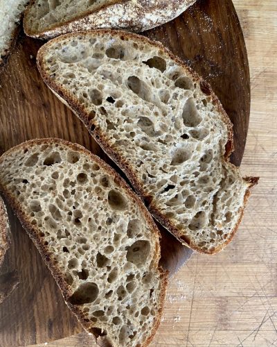 sliced sourdough on the table.