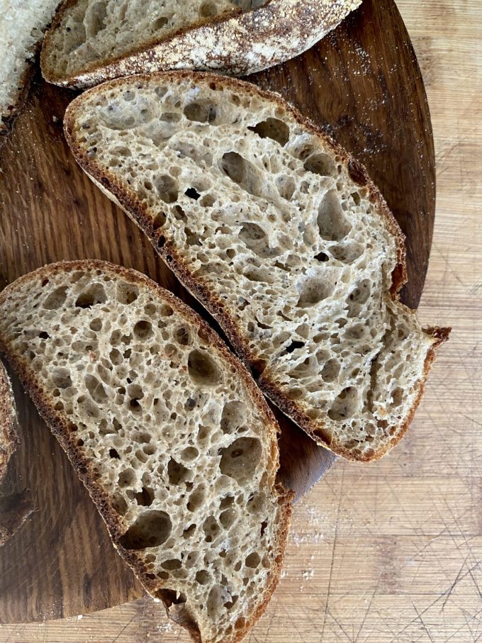 sliced sourdough on the table.