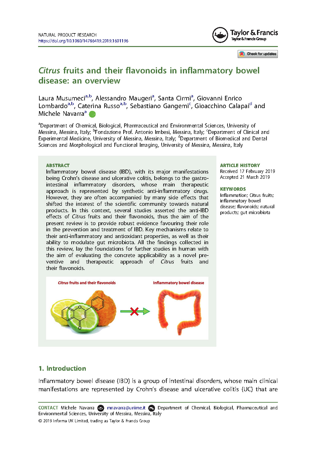 Citrus fruits and their flavonoids in inflammatory bowel disease an