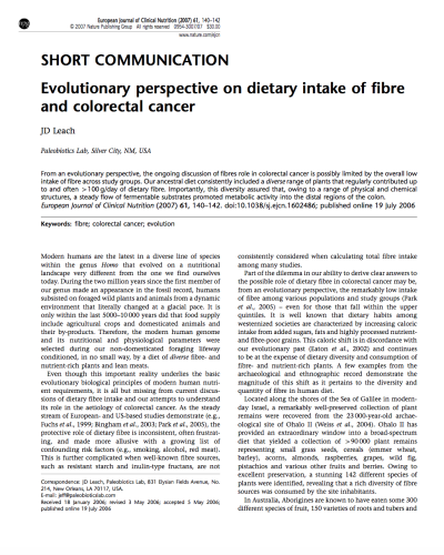 Evolutionary perspective on dietary intake of fibre and colorectal cancer