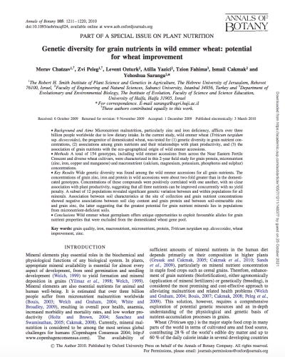 Genetic diversity for grain nutrients in wild emmer wheat: potential for wheat improvement