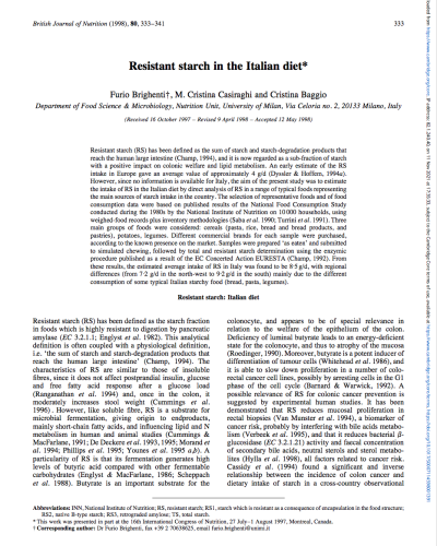 Resistant starch in the Italian diet