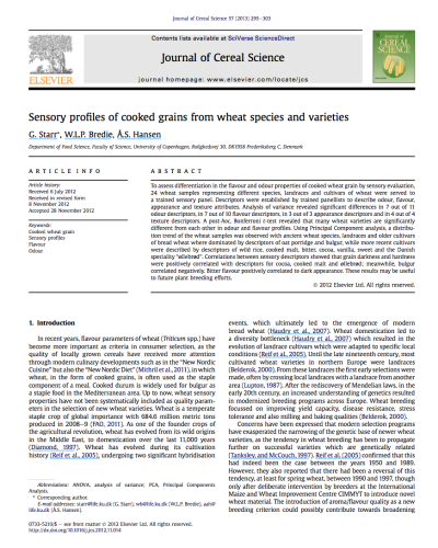 Sensory profiles of cooked grains from wheat species and varieties