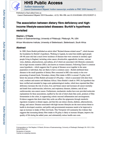 The association between dietary fibre deficiency and high-income lifestyle-associated diseases