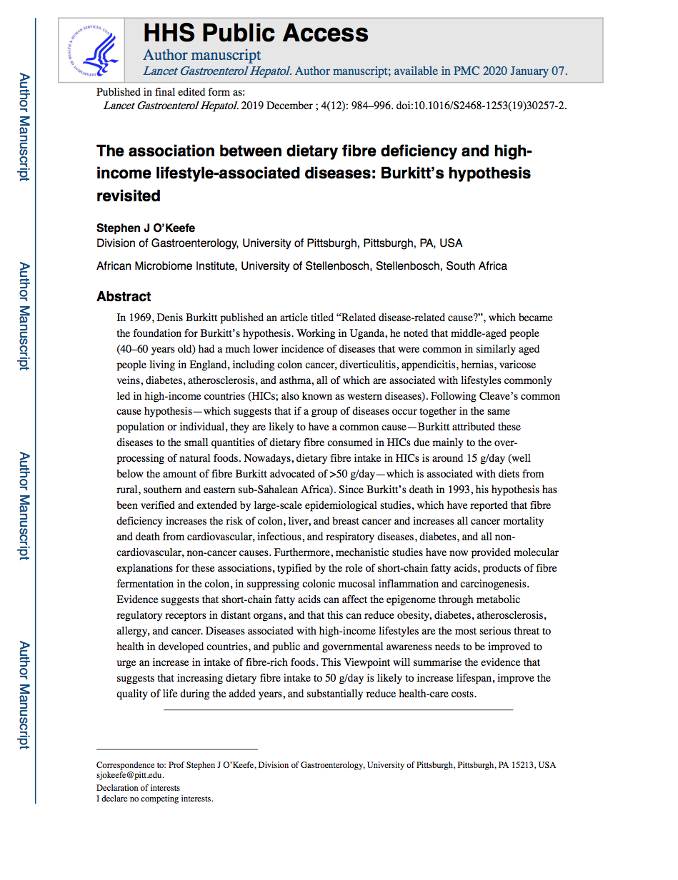 The association between dietary fibre deficiency and