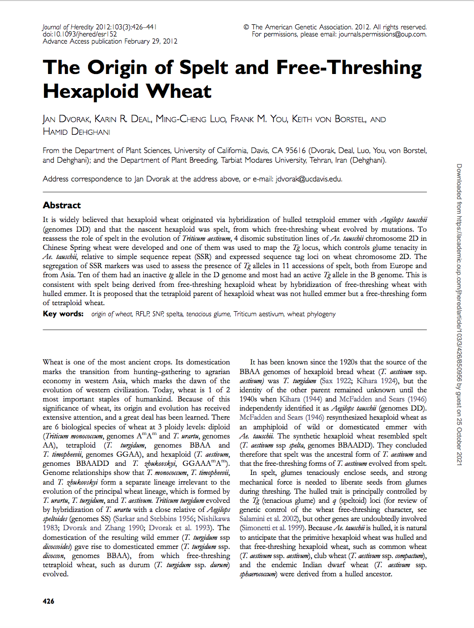 The origin of spelt and freethreshing hexaploid wheat Vanessa