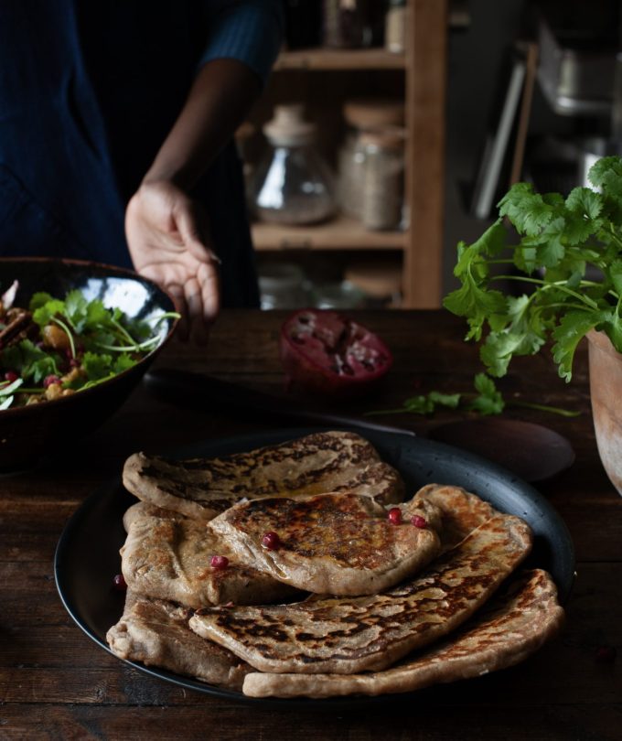 name bread on the table with a salad - Moroccan