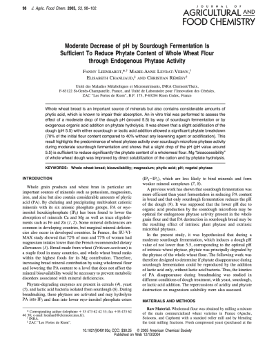 Moderate decrease of pH by sourdough fermentation is sufficient to reduce phytate content of whole wheat flour through endogenous phytase activity