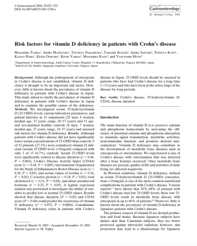 Risk factors for vitamin D deficiency in patients with Crohn’s disease