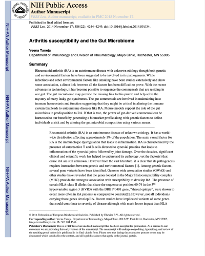 Arthritis susceptibility and the Gut Microbiome