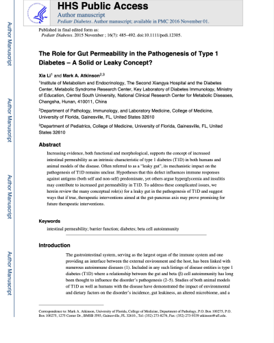 The Role for Gut Permeability in the Pathogenesis of Type 1 Diabetes – A Solid or Leaky Concept?