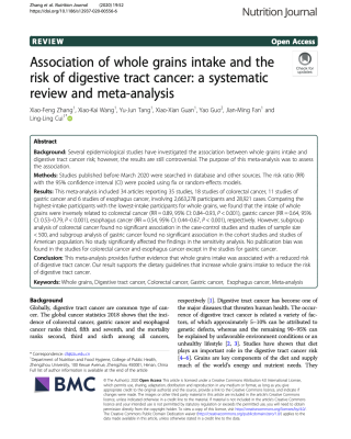 Association of whole grains intake and the risk of digestive tract cancer: a systematic review and meta-analysis