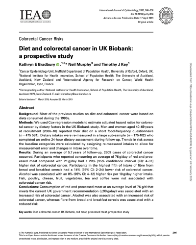 Diet and colorectal cancer in UK Biobank: a prospective study