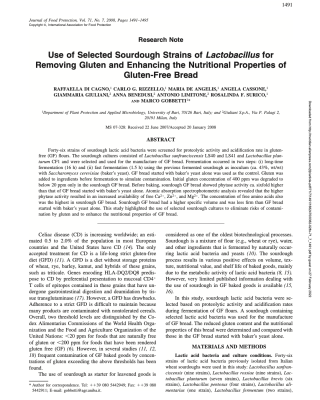 Use of selected sourdough strains of Lactobacillus for removing gluten and enhancing the nutritional properties of gluten-free bread