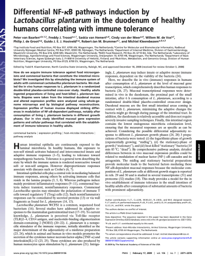 Differential NF-kB pathways induction by Lactobacillus plantarum in the duodenum of healthy humans correlating with immune tolerance