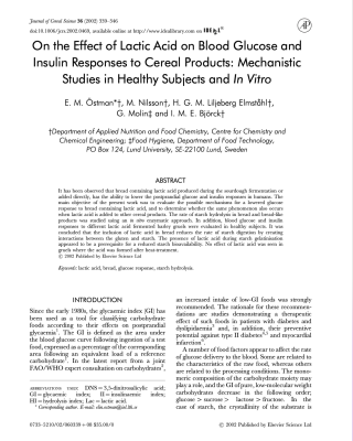 On the Effect of Lactic Acid on Blood Glucose and Insulin Responses to Cereal Products: Mechanistic Studies in Healthy Subjects and In Vitro