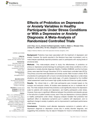Effects of Probiotics on Depressive or Anxiety Variables in Healthy Participants Under Stress Conditions or With a Depressive or Anxiety Diagnosis: A Meta-Analysis of Randomized Controlled Trials