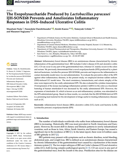 The Exopolysaccharide Produced by Lactobacillus paracasei IJH-SONE68 Prevents and Ameliorates Inflammatory Responses in DSS–Induced Ulcerative Colitis