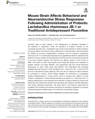 Mouse Strain Affects Behavioral and Neuroendocrine Stress Responses Following Administration of Probiotic Lactobacillus rhamnosus JB-1 or Traditional Antidepressant Fluoxetine