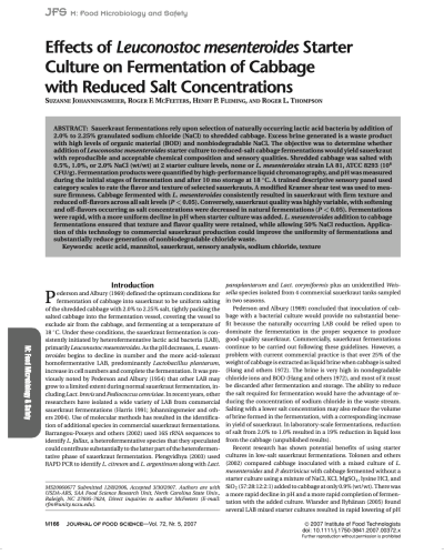 Effects of Leuconostoc mesenteroides Starter Culture on Fermentation of Cabbage with Reduced Salt Concentrations