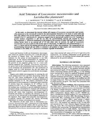 Acid Tolerance of Leuconostoc mesenteroides and Lactobacillus plantarum