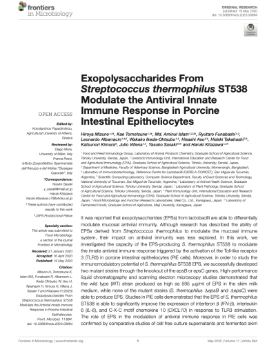 Exopolysaccharides From Streptococcus thermophilus ST538 Modulate the Antiviral Innate Immune Response in Porcine Intestinal Epitheliocytes