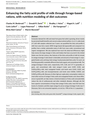 Enhancing the fatty acid profile of milk through forage?based rations, with nutrition modeling of diet outcomes