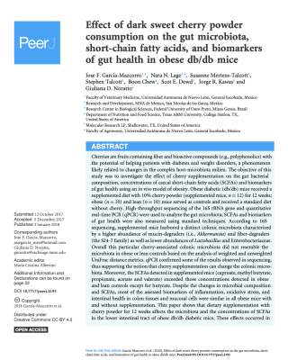 Effect of dark sweet cherry powder consumption on the gut microbiota, short-chain fatty acids, and biomarkers of gut health in obese db/db mice