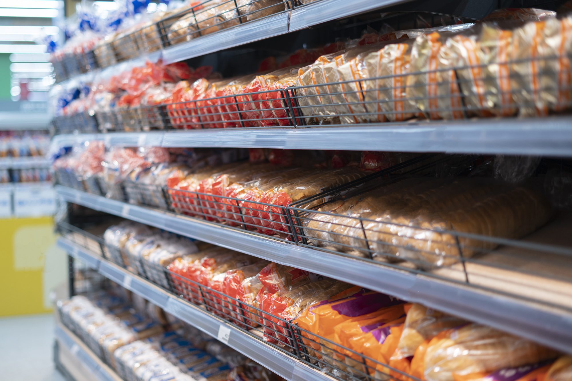 supermarket shelf of bread