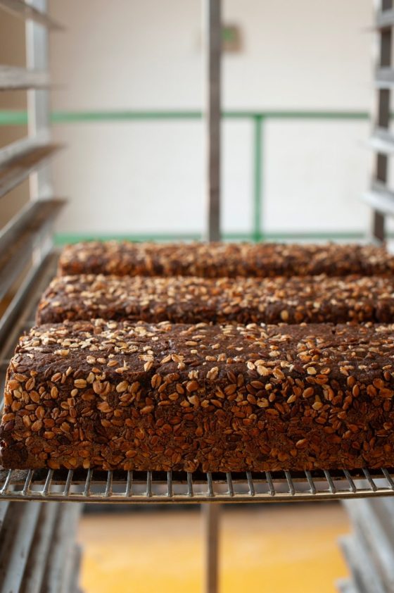 Proven bread on racks