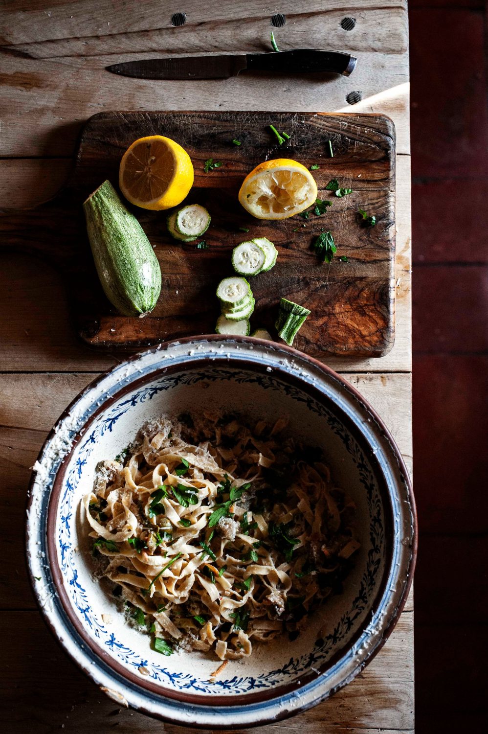 fermented fresh pasta bowl with vegetables.